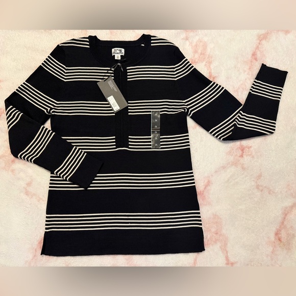 Future Collective Sweaters - Striped Half-Zip Knit Sweater - Black & White